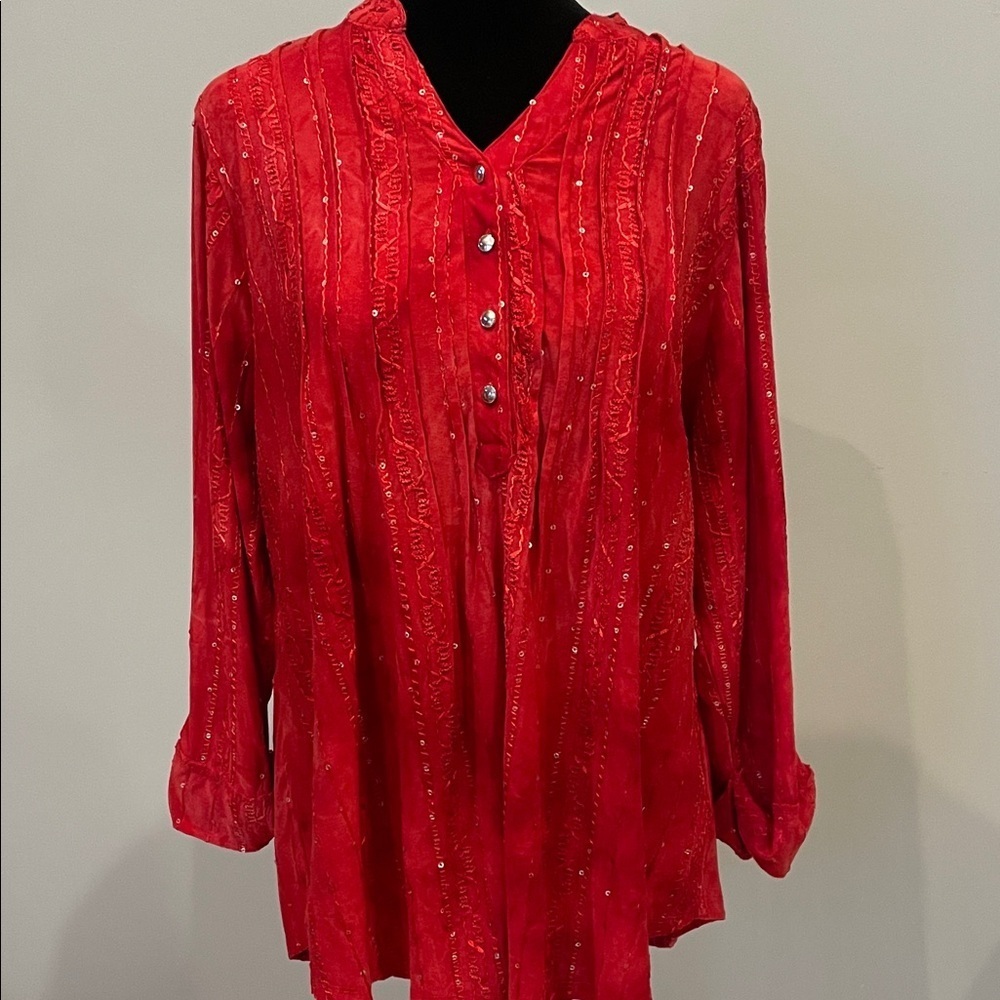 Boho vibes Red Women's Top sequin accents
